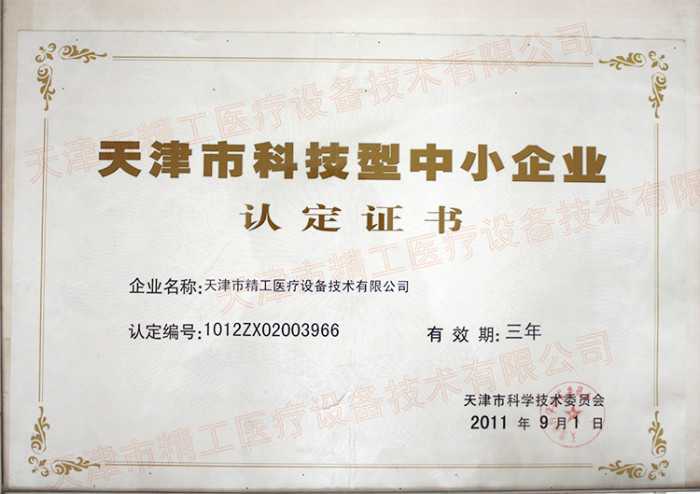科技中小企业认定证书2011